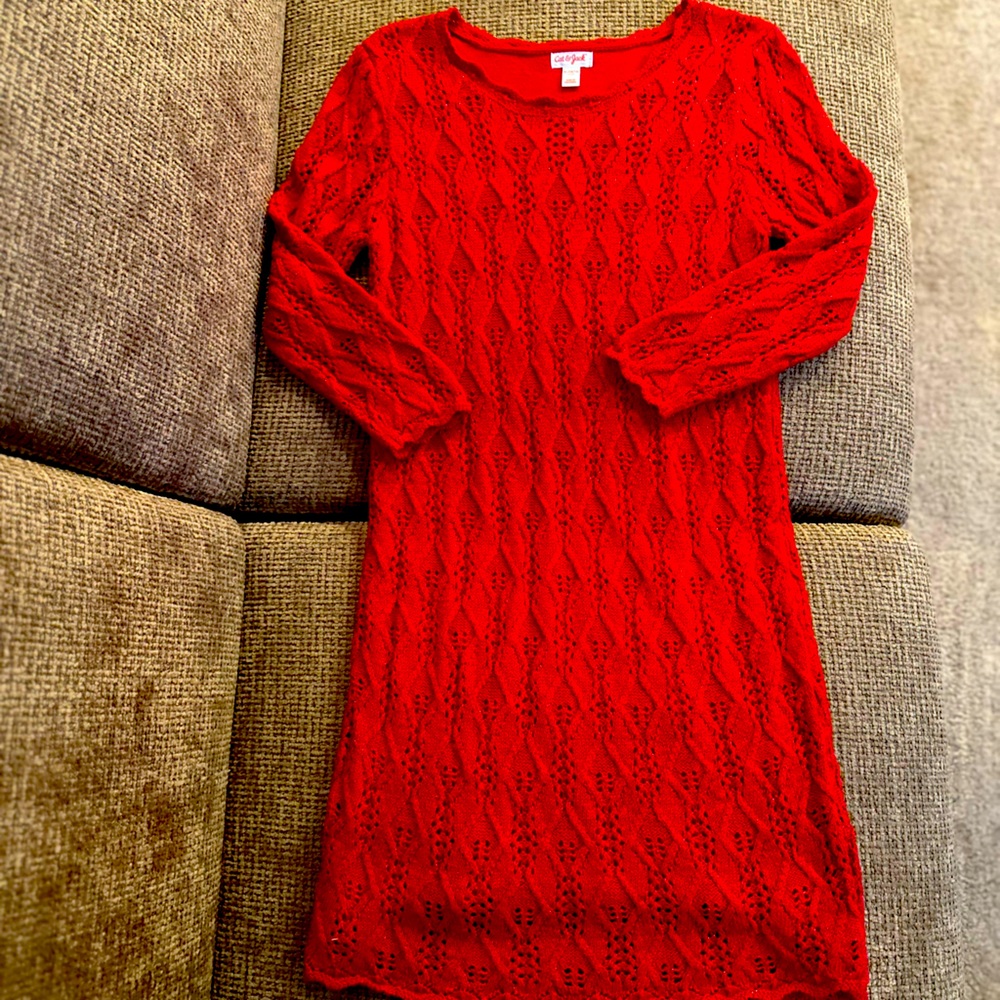 Red girl’s sweater dress.